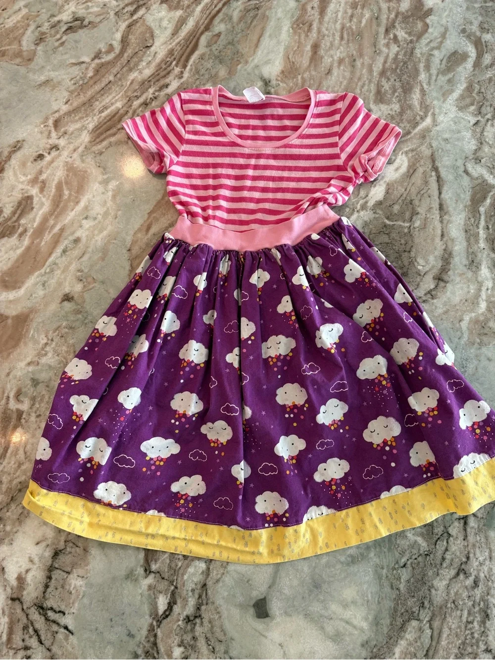 K Pea Original Dress Girls Handmade Pink Purple Summer Dress Clouds Short Sleeve